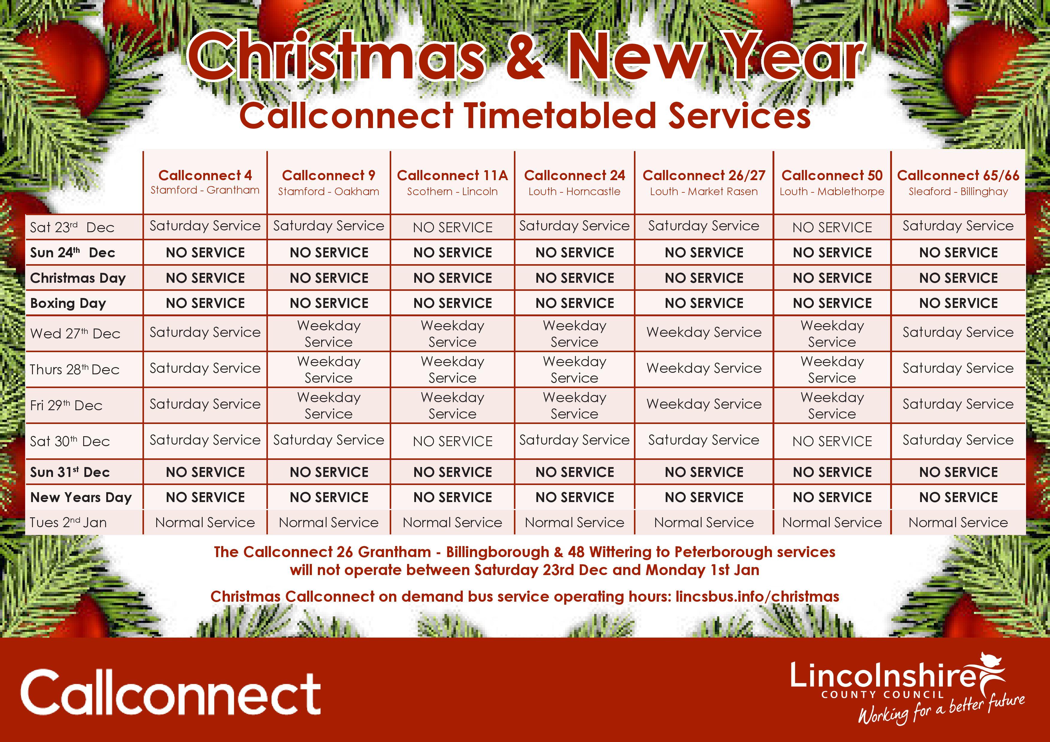 Callconnect timetabled services christmas2023 01