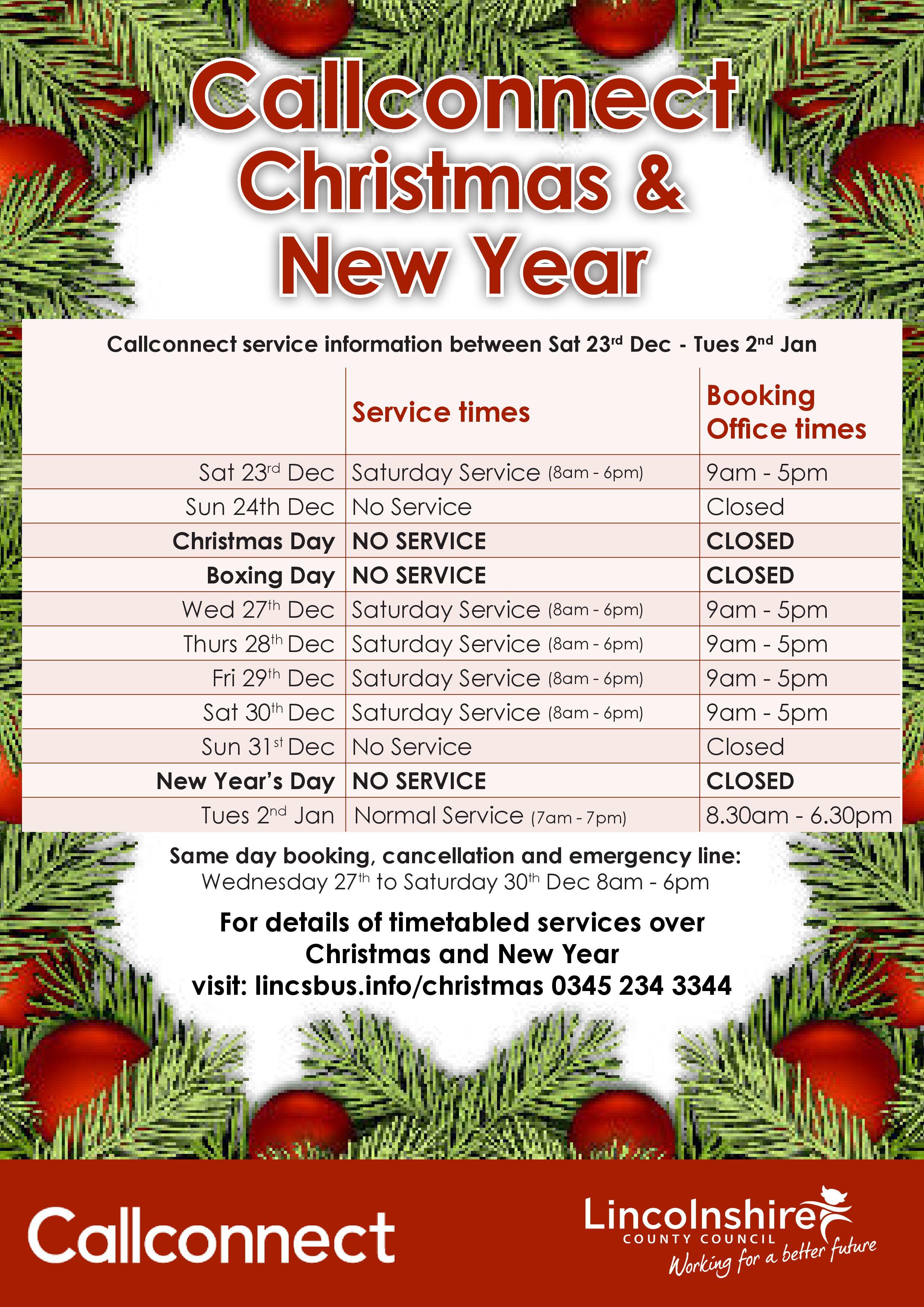 Callconnect timetabled services christmas2023 02